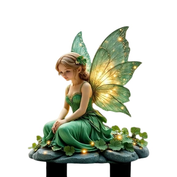 2 Pcs 7.87 Inch Green Acrylic Elf Garden Stake, Clear Flat Flower Pot Decor Pick, Ground Insert Ornament for Balcony Potted Plant, Window Box And Patio Greenery Layout
