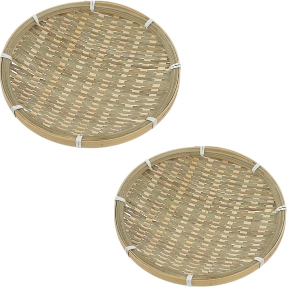 2 Pcs 7" Bamboo Round Woven Tray Tutuviw Bamboo Sieve Decorative Serving Tray Wall Hanging Basket Food Container for Food Storage Drying and Home Decoration