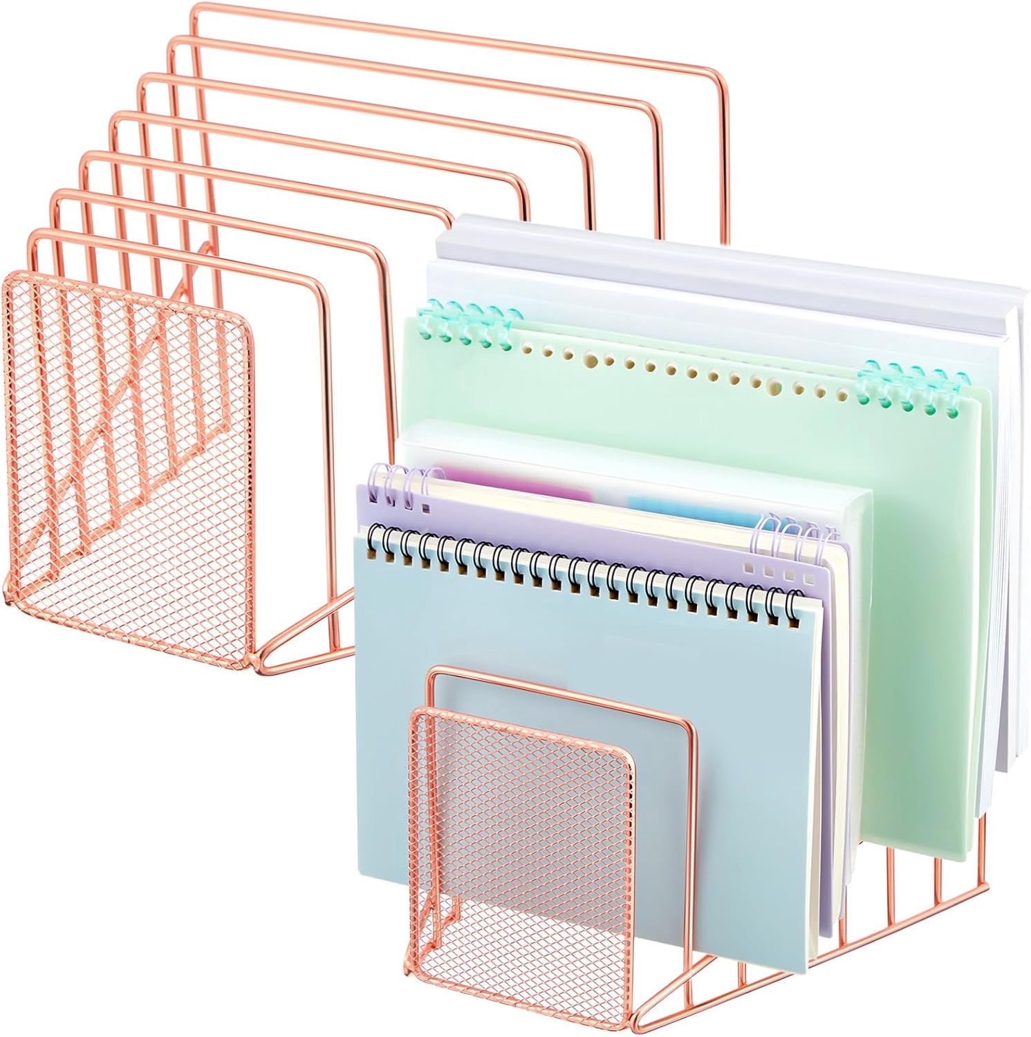 2 Pcs 7 Section Wire File Organizer for Desk, Metal Mesh Incline File ...