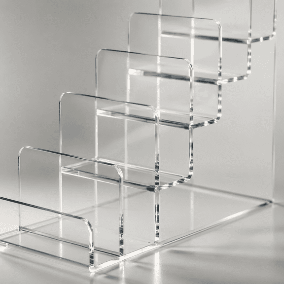 2 Pcs 7 Tier Acrylic Wallet Display Stand, Clear Riser Shelf for Handbags Perfume Jewelry, Retail Store Organizer, Heavy Duty Tabletop Display Rack for Craft Fairs Trade Shows