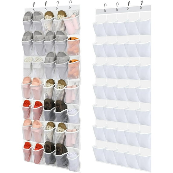 2 Pcs 70 Large over The Door Shoe Organizer Hanging Shoe Rack for Closet Holder Pure Mesh Pockets Back to School Behind Door Hanger Storage Nonslip for Home Room School Dorm, Each 35 Pockets