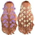 thumbnail image 1 of 2 Pcs 70s Long Blonde Wavy Hippie Wigs with Sunflower Headband Cosplay Costume Wig for Women Party (Purple and Beige), 1 of 8