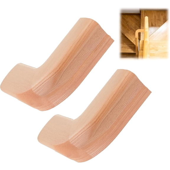 2 Pcs 7211 Style Wooden Stair Handrail Fittings, Solid Red Oak Level Quarter Turn for 6210 Profile Handrails, Unfinished Wood Staircase Railing Components Stair Remodel