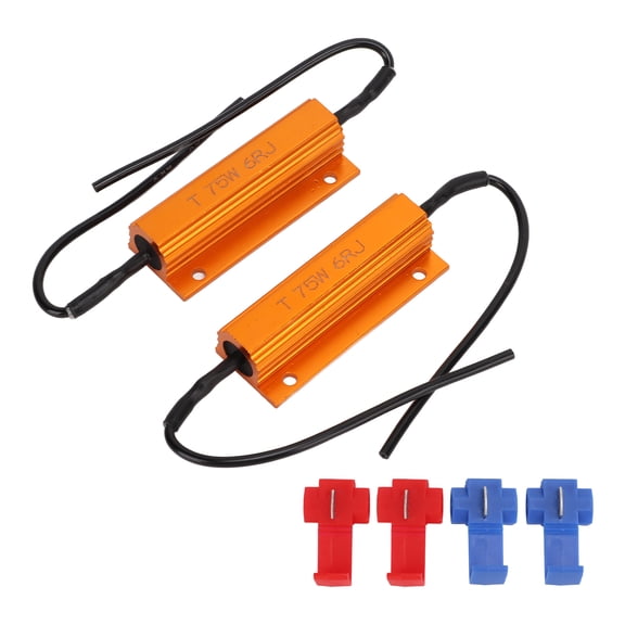 2 Pcs 75W 6 Ohm LED Load Resistors Gold Aluminum Housing Decoders Fix Hyper Flash Error Code 12in x 5in
