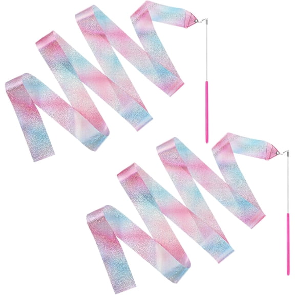 2 Pcs 78.7 Inch Dancing Ribbons for Kids, Ribbon Dancing Wands with Sparkling Streamers for Kids Artistic Dancing Training, Party Favors & Performances