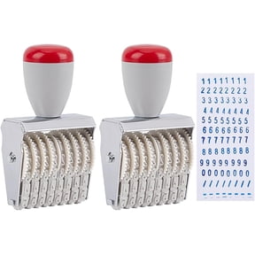 2 Pcs 8 Digit Number Stamp 0-9 Numbers 2 Symbols Price Tag Stamp Adjustable Date Tag Stamp Alloy Plastic Rolling Stamp DIY Stationery for Office Business Scrapbooking White