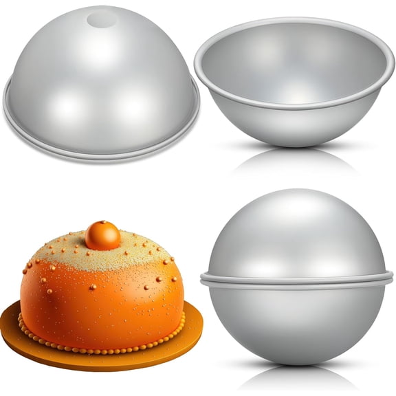 2 Pcs 8 Inch Dome Cake Pan, Sphere Cake Pan, Aluminum Football Molds for Baking Soccer Shaped Half Ball Molds for Birthday Wedding Anniversary DIY Cakes Bakeware Tools, Silver(Classic)
