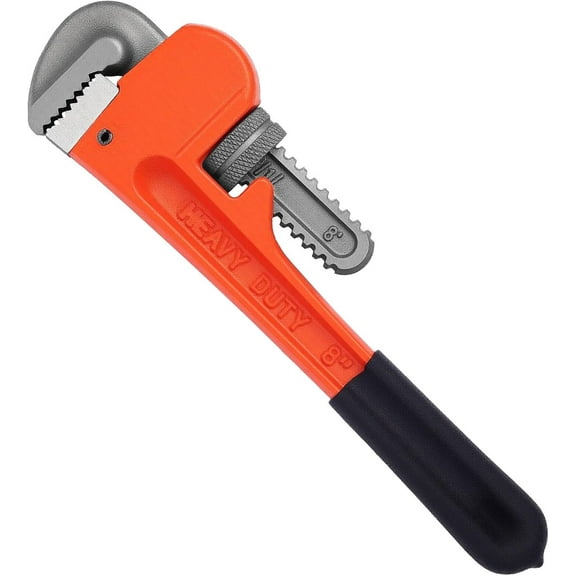 2 Pcs 8 Inch Heavy Duty Adjustable Pipe Wrench - Mini Straight Plumbing Tool for Tight Spaces & DIY Repairs, Orange