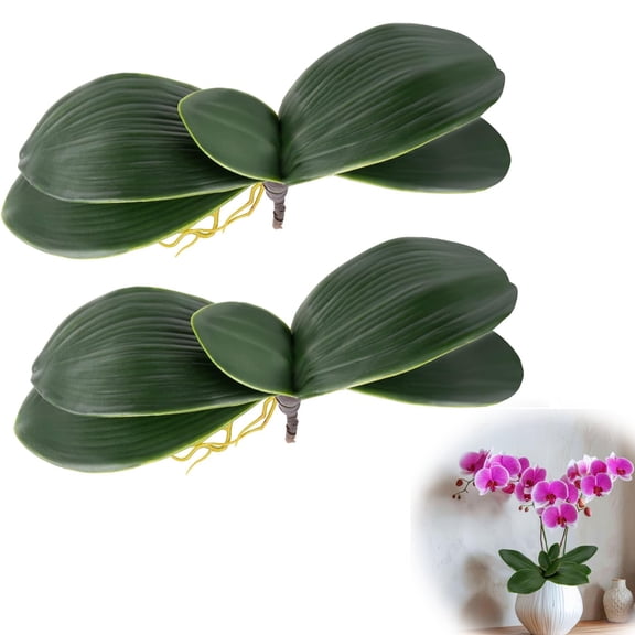 2 Pcs 8 Inch Orchid Leaves Tutuviw Artificial Green Phalaenopsis Simulation Orchid Leaf Real Touch Green Plant Leaves with Stems for Home Flowers Pot Decor, Green
