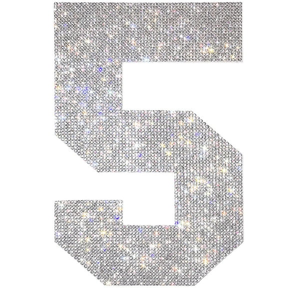 2 Pcs 8 Inch Rhinestone Number Patches, Self Adhesive Glitter Iron On Stickers, Bling Decals for DIY Jersey Jacket Bag Costume Decoration, White