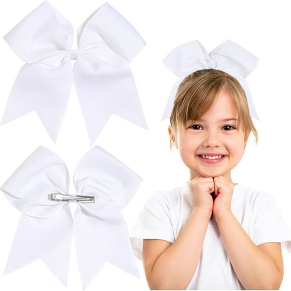 2 Pcs 8" Large White Cheer Hair Bow Alligator Clips Cheer Hair Accessories for Cheerleaders Girls Softball Sports Competition (White)