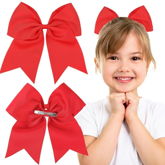 2 Pcs 8" Large White Cheer Hair Bow Alligator Clips Cheer Hair Accessories for Cheerleaders Girls Softball Sports Competition (White)