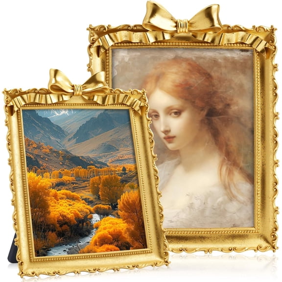 2 Pcs 8 x 10 Gold Vintage Picture Frame Resin Rectangle Photo Frame with Glass for Wall Hanging and Tabletop Display Ornate Decoration for Antique Poster Home Hotel Wedding