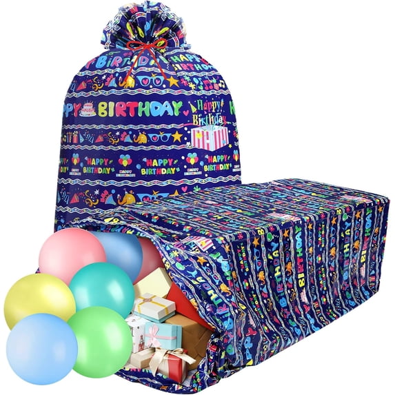 2 Pcs 80 x 60 in Jumbo Birthdays Gift Bags for Giant Present Extra Large Plastic Oversized Bike Birthdays Wrapping Bag for Baby Shower Party Favors(Blue)