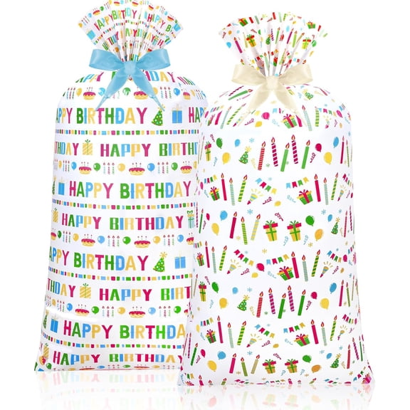 2 Pcs 80" x 60" Large Jumbo Gift Bag for Giant Gifts, Extra Big Plastic Present Bag for Huge Gifts Wrapping Bags with 2 Rolls Ribbons for Birthday Party
