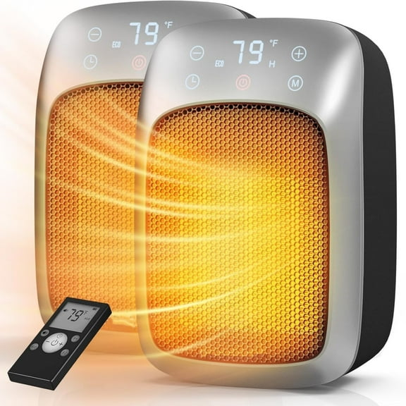2 Pcs 800W Plug in Wall Space Heater with Remote, Small Wall Outlet Heater with Adjustable tat and 12H Timer, LED Display for RV and Home Office Bathroom Indoor Use