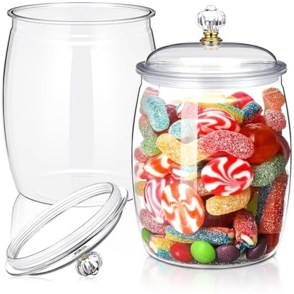 2 Pcs 90 oz Candy Cookie Jar with Lid 0.7 Gallon Plastic Apothecary Buffet Storage Containers Wide Mouth Clear Airtight Food Canister$$Home Decor, Kitchen, & Other