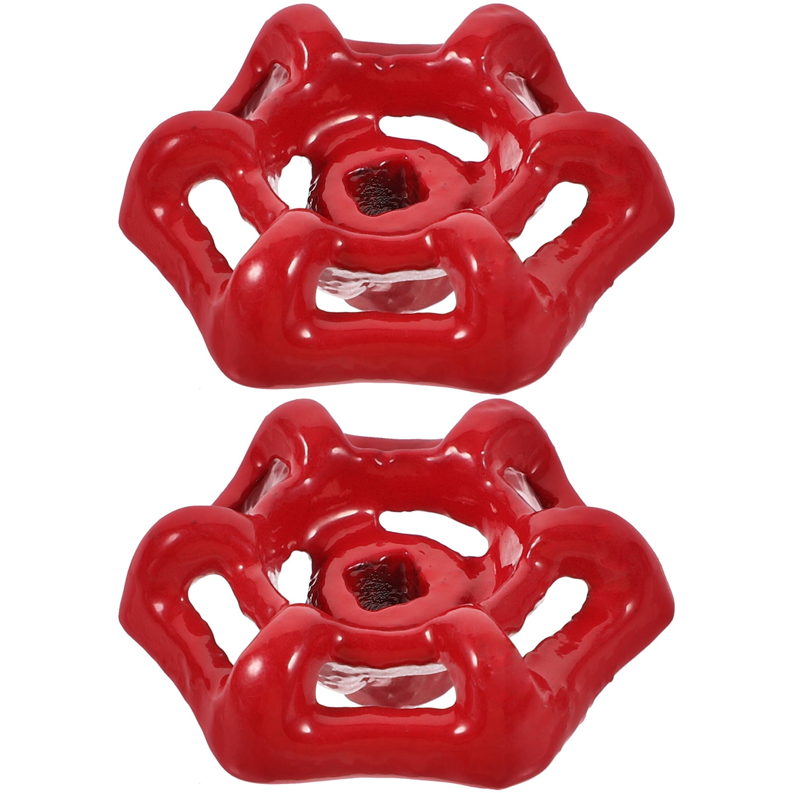 Rrina 3Pcs Cast Iron Faucet Handle Wheel - Red Round Handle For Square Shaft (0.21x0.21 Inch Hole)