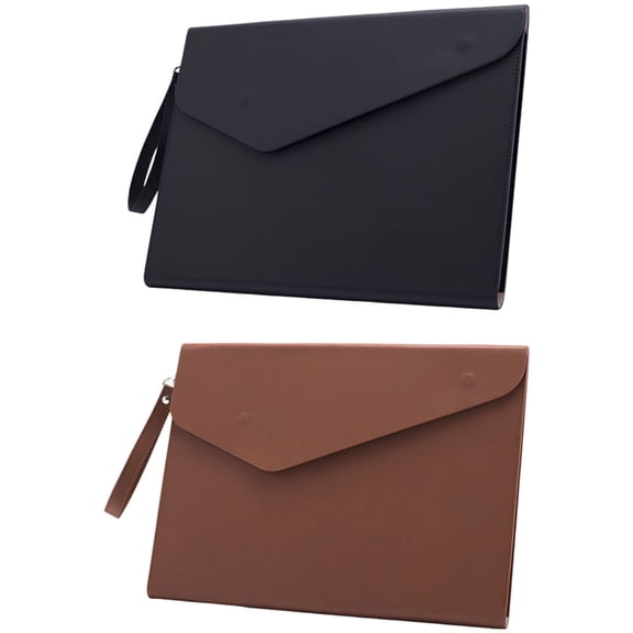 2 Pcs A4 PU Leather Document Holder, Professional Business Folder Portfolio with Carry Handle, Fine-Grained Surface, Envelope-Style File Bags for Office Meetings