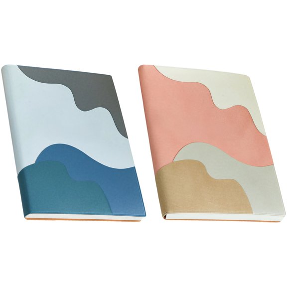 2 Pcs A5 Journal Notebook Set, Wave Pattern PU Leather Cover, 192 Pages Thick Stationery, 100 Gsm Paper, Lined Writing Pads for Office