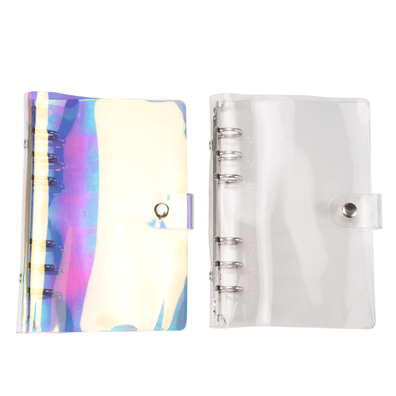 2 Pcs A6 6-Ring Rainbow Clear PVC Binder Cover Refillable Notebook Binder Protector Loose Leaf Planner Binder Cover multicolor