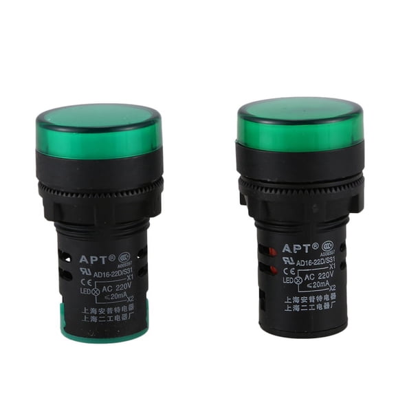 2 Pcs AC220V Green LED Power Indicator Pilot Signal Light Lamp 22mm Dia Green light Plastic