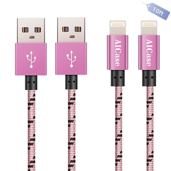 2-Pcs AICase 10ft USB A To 8 Pin Cable Braided Fast Charging Data Cable Cord For iPhone 14 13 12 11 Pro Max 7 8 Plus Xs SE