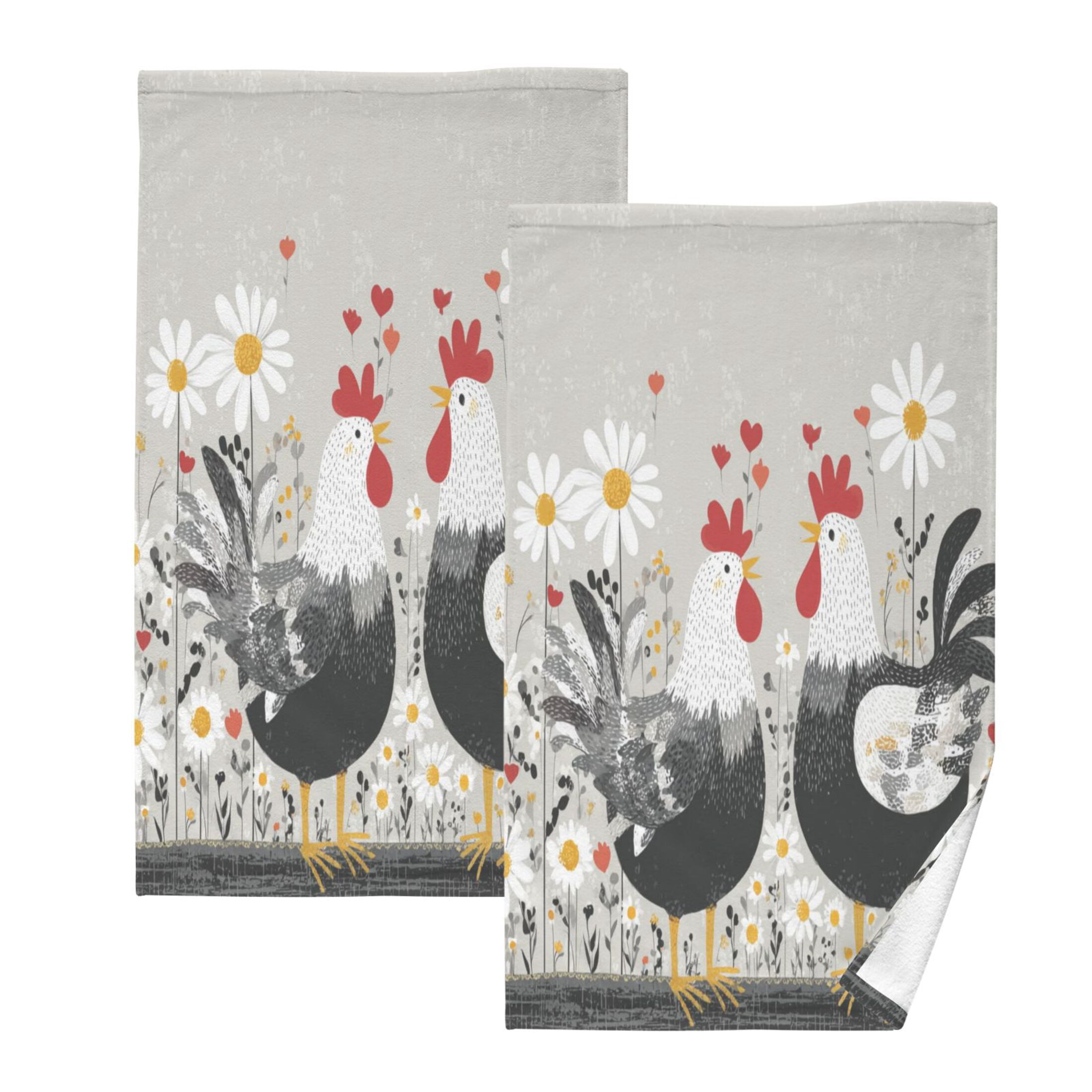2 Pcs Absorbent Face Towel Bath Hand Towels Soft Breathable Cotton Towel Set for Bathroom Kitchen Hotel Spa Decor Black and White Chick