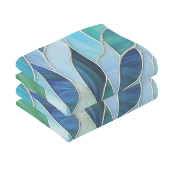 2 Pcs Absorbent Face Towel Bath Hand Towels Soft Breathable Cotton Towel Set for Bathroom Kitchen Hotel Spa Decor Blue and Green Leaves