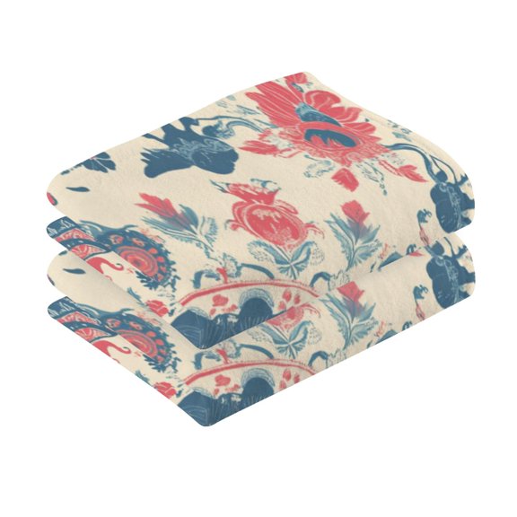 2 Pcs Absorbent Face Towel Bath Hand Towels Soft Breathable Cotton Towel Set for Bathroom Kitchen Hotel Spa Decor Blue and Red Tibetan Pattern