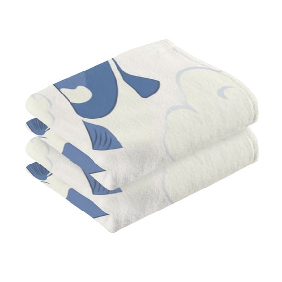 2 Pcs Absorbent Face Towel Bath Hand Towels Soft Breathable Cotton Towel Set for Bathroom Kitchen Hotel Spa Decor Blue and White Fish