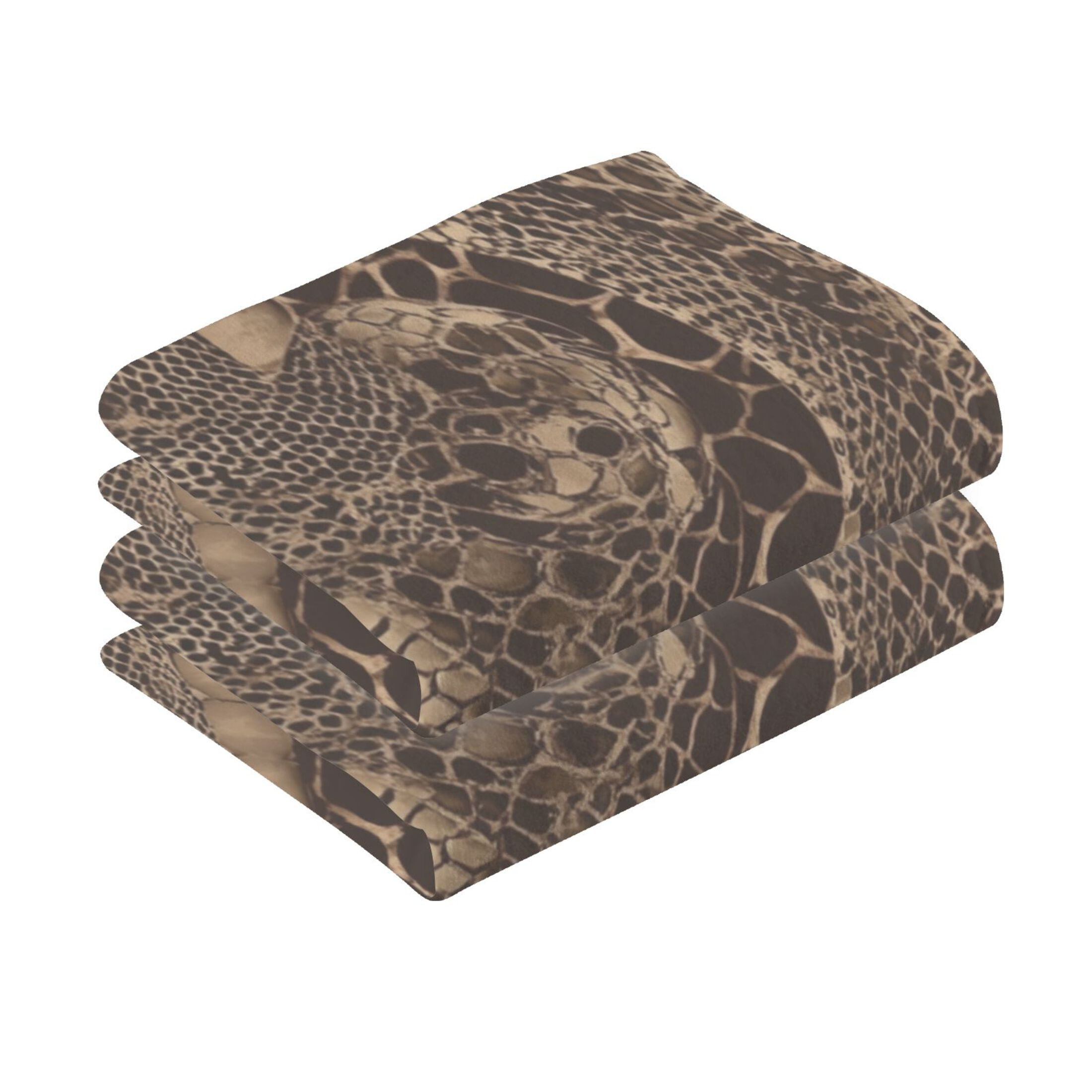 2 Pcs Absorbent Face Towel Bath Hand Towels Soft Breathable Cotton Towel Set for Bathroom Kitchen Hotel Spa Decor Brown Snakeskin