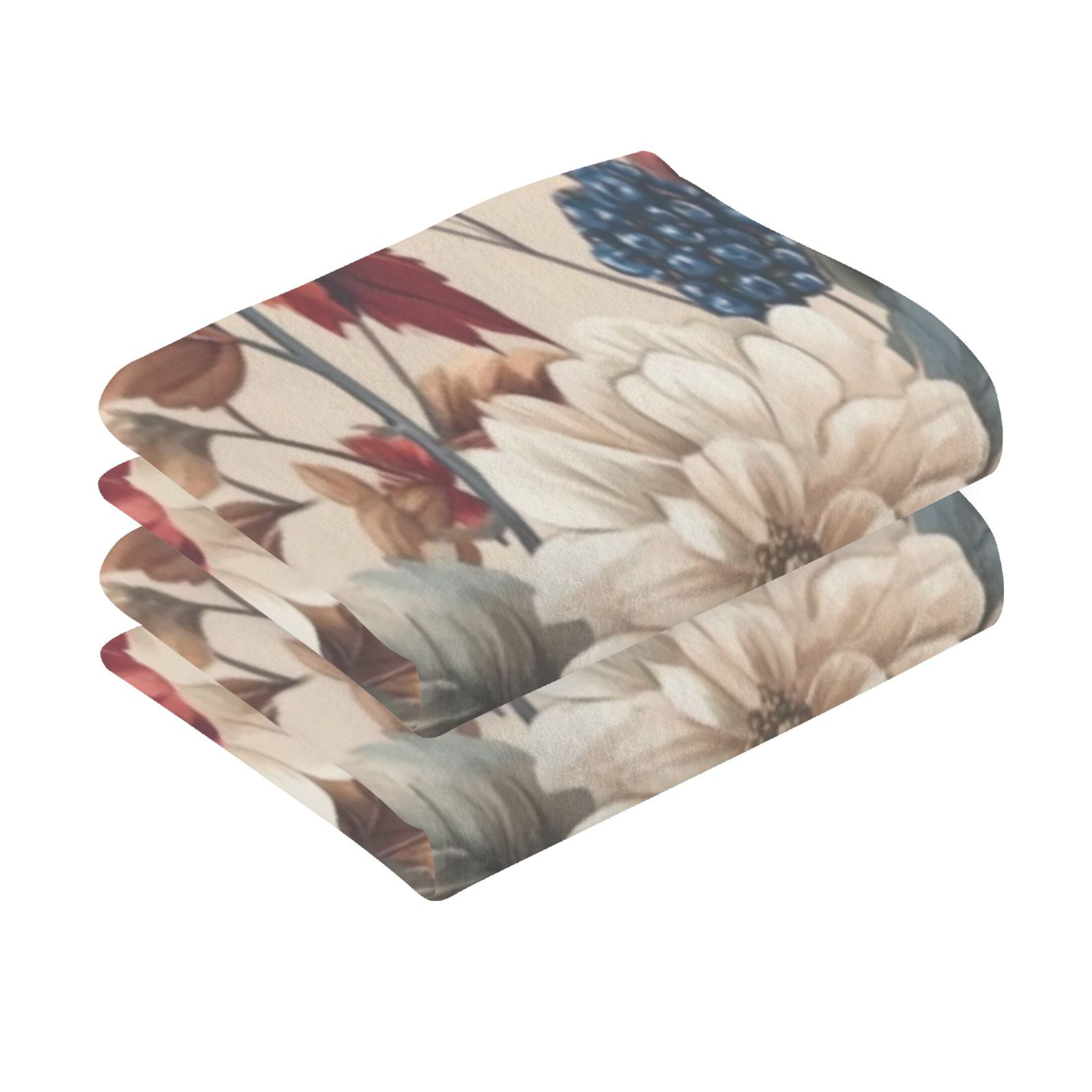 2 Pcs Absorbent Face Towel Bath Hand Towels Soft Breathable Cotton Towel Set for Bathroom Kitchen Hotel Spa Decor Burgundy Hydrangeas