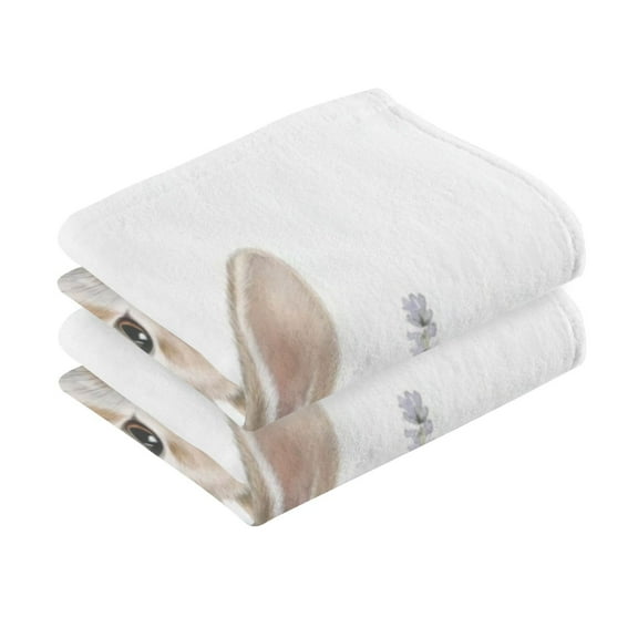 2 Pcs Absorbent Face Towel Bath Hand Towels Soft Breathable Cotton Towel Set for Bathroom Kitchen Hotel Spa Decor Cute Little Rabbit