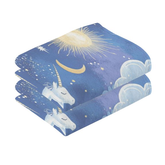 2 Pcs Absorbent Face Towel Bath Hand Towels Soft Breathable Cotton Towel Set for Bathroom Kitchen Hotel Spa Decor Enchanting Unicorn Pattern