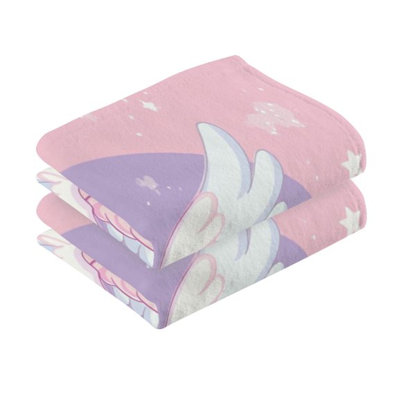 2 Pcs Absorbent Face Towel Bath Hand Towels Soft Breathable Cotton Towel Set for Bathroom Kitchen Hotel Spa Decor Flying Unicorn with Wings