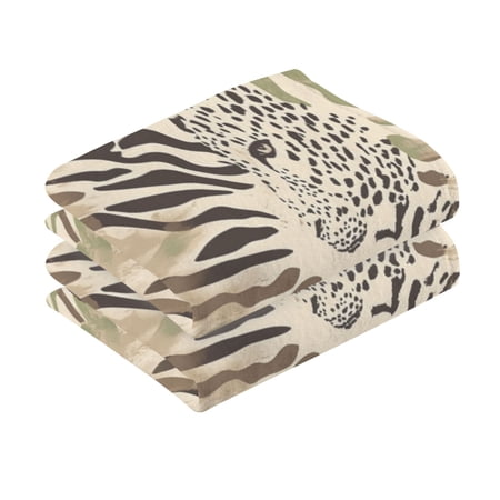 2 Pcs Absorbent Face Towel Bath Hand Towels Soft Breathable Cotton Towel Set for Bathroom Kitchen Hotel Spa Decor Leopard Print Pattern