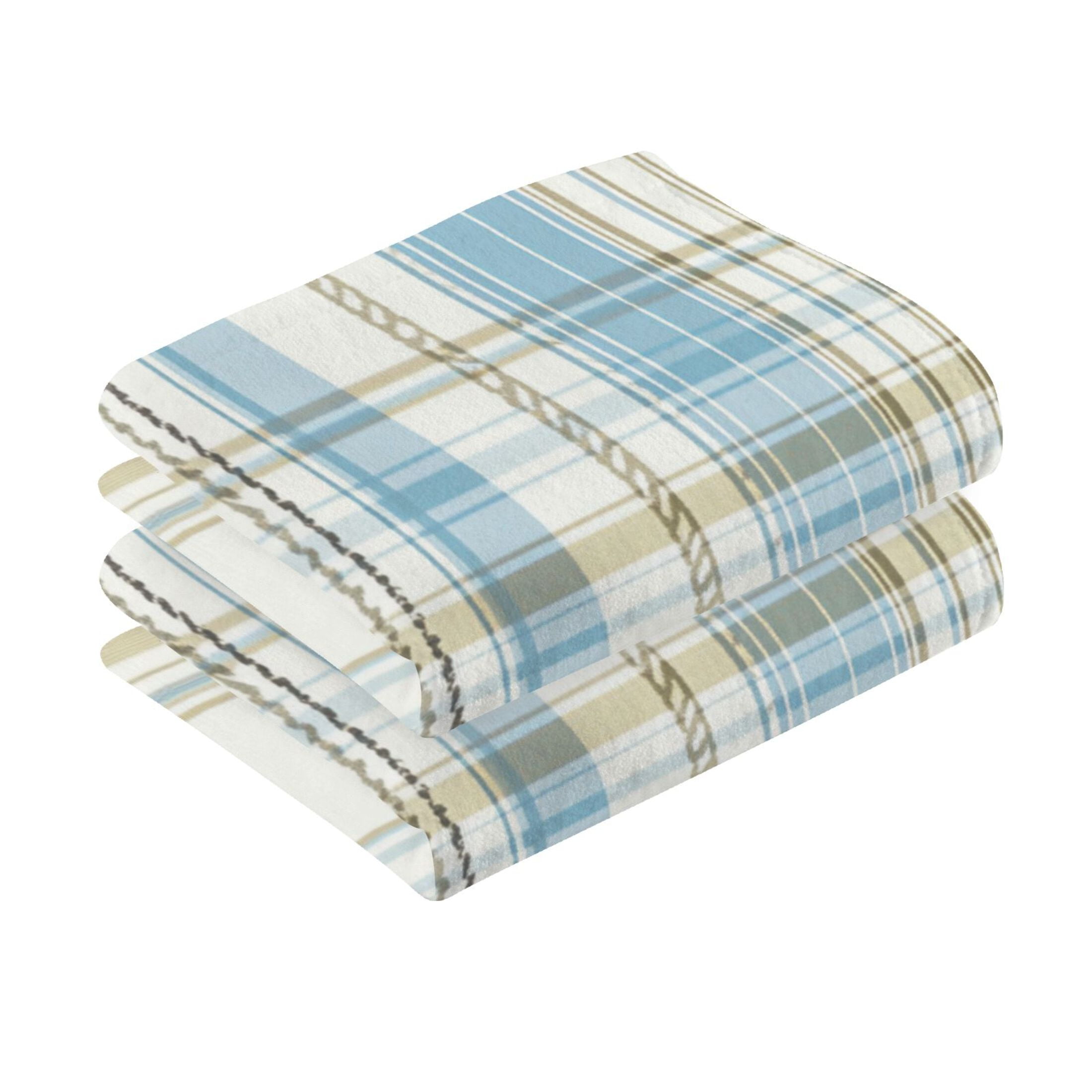 2 Pcs Absorbent Face Towel Bath Hand Towels Soft Breathable Cotton Towel Set for Bathroom Kitchen Hotel Spa Decor Light Blue and Brown Tartan