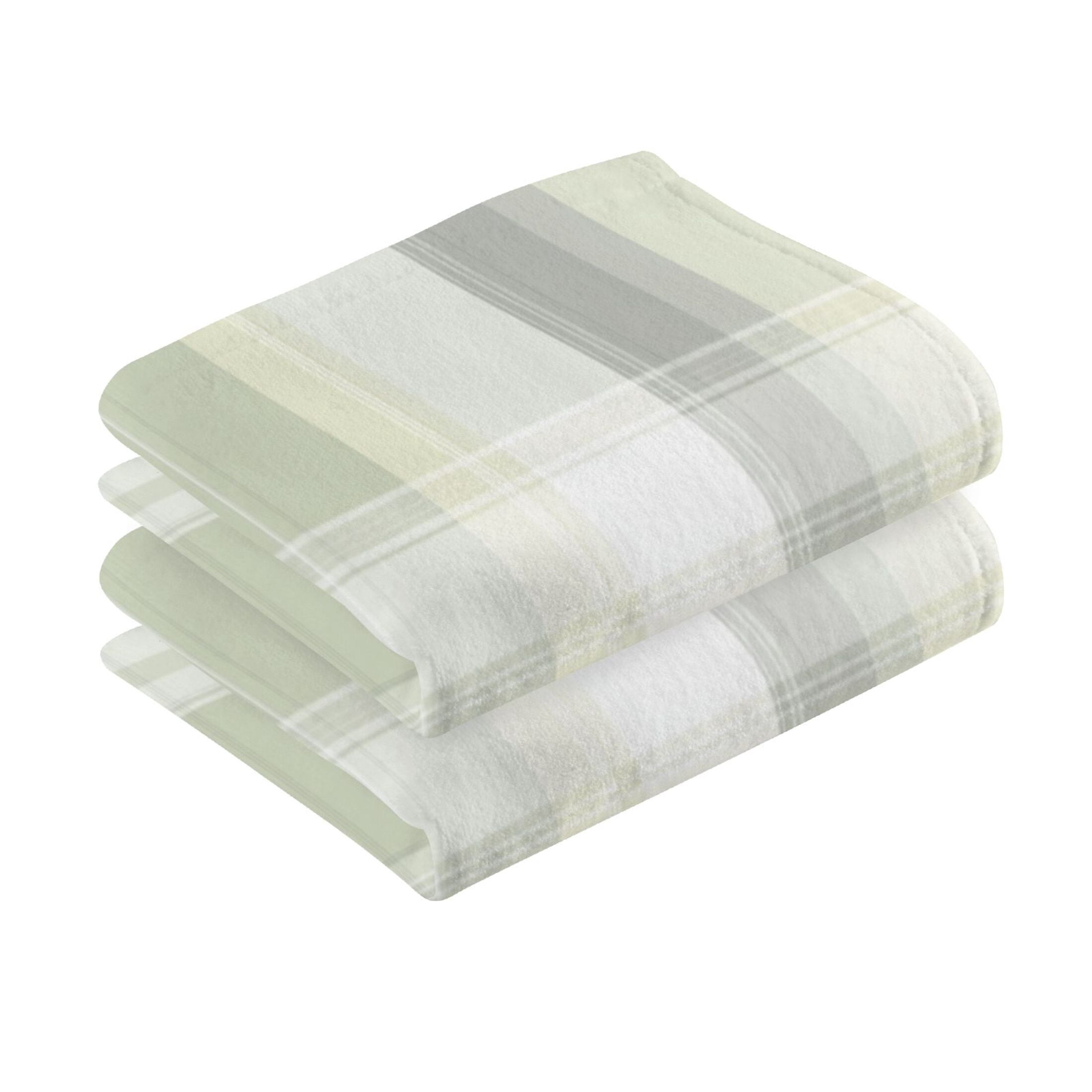 2 Pcs Absorbent Face Towel Bath Hand Towels Soft Breathable Cotton Towel Set for Bathroom Kitchen Hotel Spa Decor Light Gray and Green Plaid