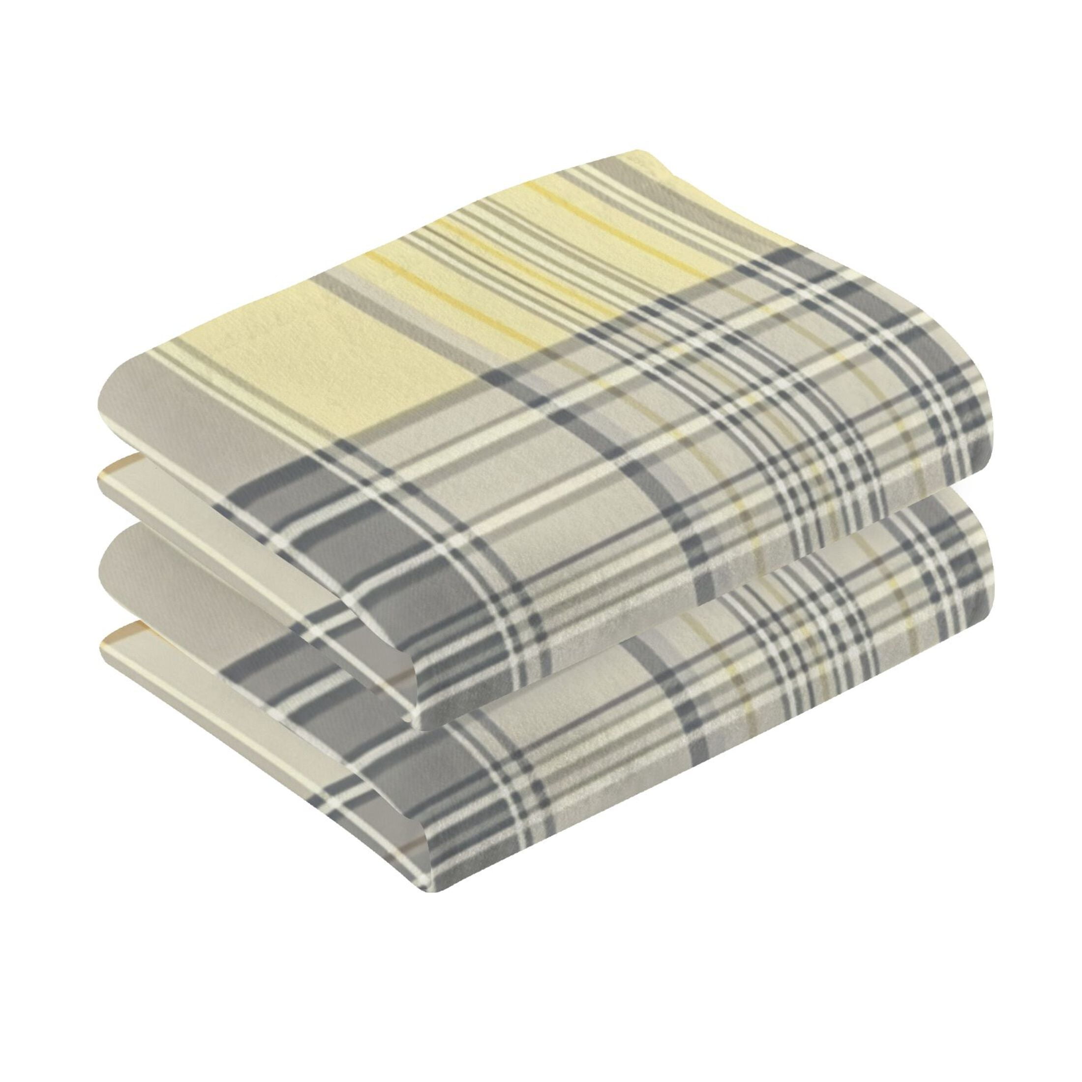 2 Pcs Absorbent Face Towel Bath Hand Towels Soft Breathable Cotton Towel Set for Bathroom Kitchen Hotel Spa Decor Light Yellow and Grey Tartan