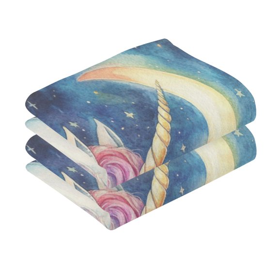 2 Pcs Absorbent Face Towel Bath Hand Towels Soft Breathable Cotton Towel Set for Bathroom Kitchen Hotel Spa Decor Majestic Unicorn
