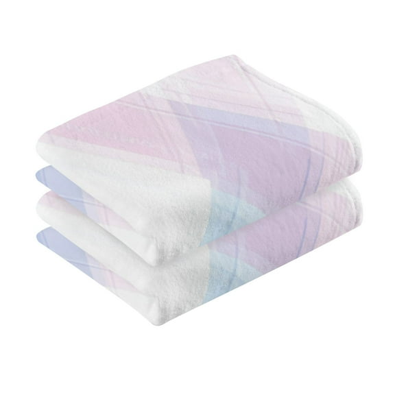 2 Pcs Absorbent Face Towel Bath Hand Towels Soft Breathable Cotton Towel Set for Bathroom Kitchen Hotel Spa Decor Pastel Pink and Blue Plaid