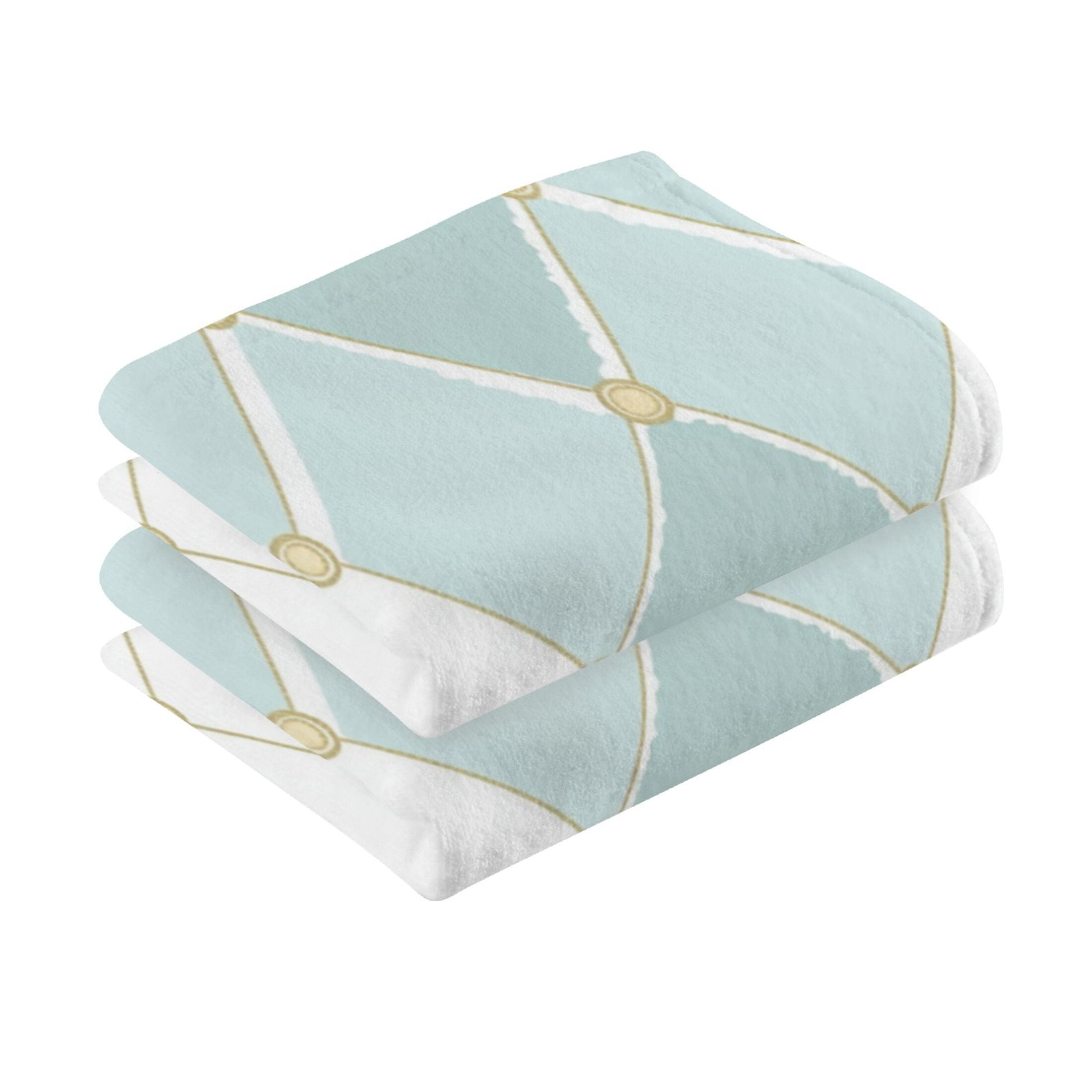 2 Pcs Absorbent Face Towel Bath Hand Towels Soft Breathable Cotton Towel Set for Bathroom Kitchen Hotel Spa Decor Pastel Teal Diamond Plaid