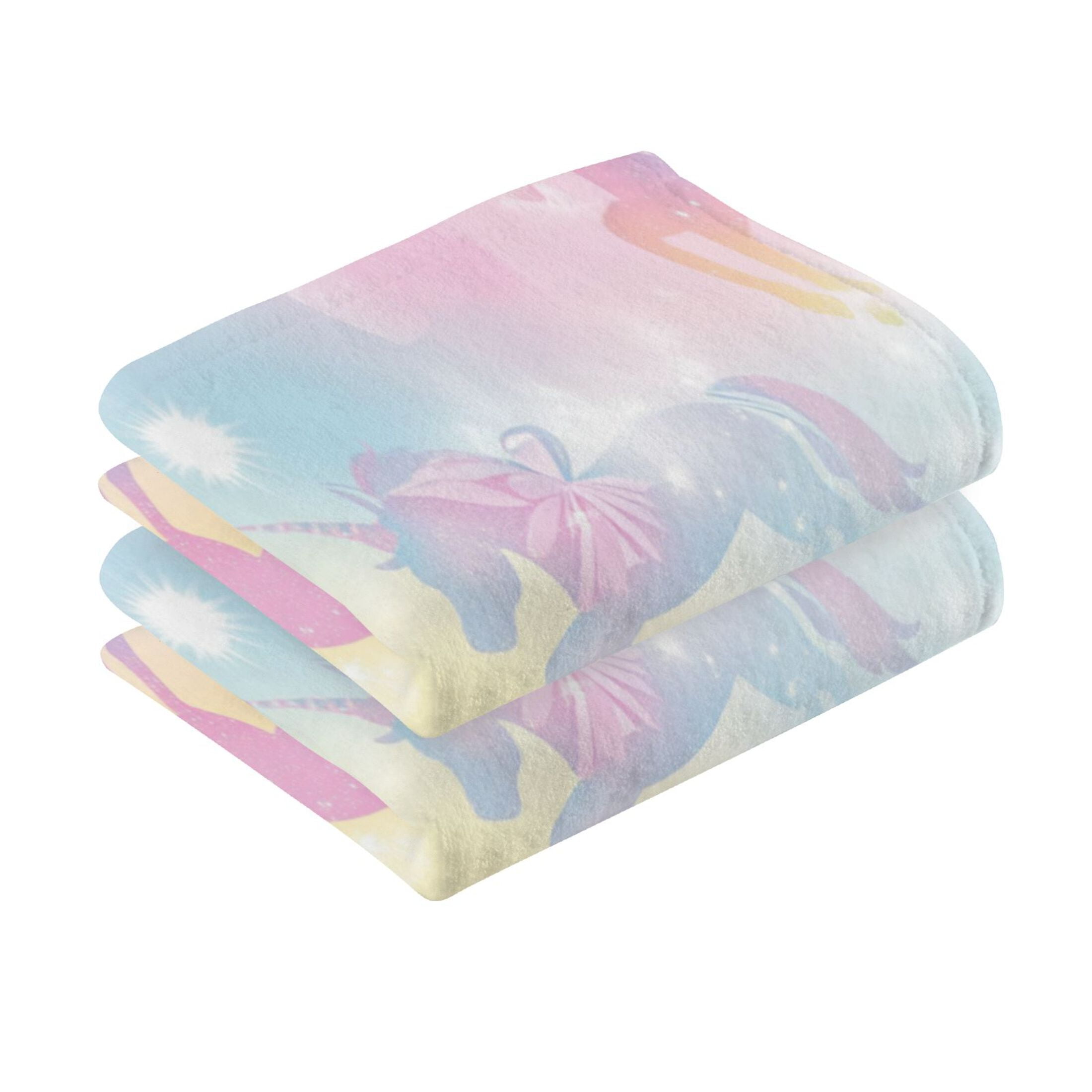 2 Pcs Absorbent Face Towel Bath Hand Towels Soft Breathable Cotton Towel Set for Bathroom Kitchen Hotel Spa Decor Pastel Unicorns and Bows