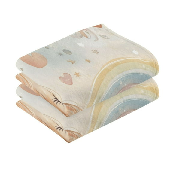 2 Pcs Absorbent Face Towel Bath Hand Towels Soft Breathable Cotton Towel Set for Bathroom Kitchen Hotel Spa Decor Pastel-colored Unicorn