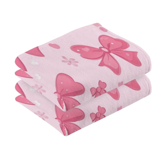 2 Pcs Absorbent Face Towel Bath Hand Towels Soft Breathable Cotton Towel Set for Bathroom Kitchen Hotel Spa Decor Pink Cute Bows