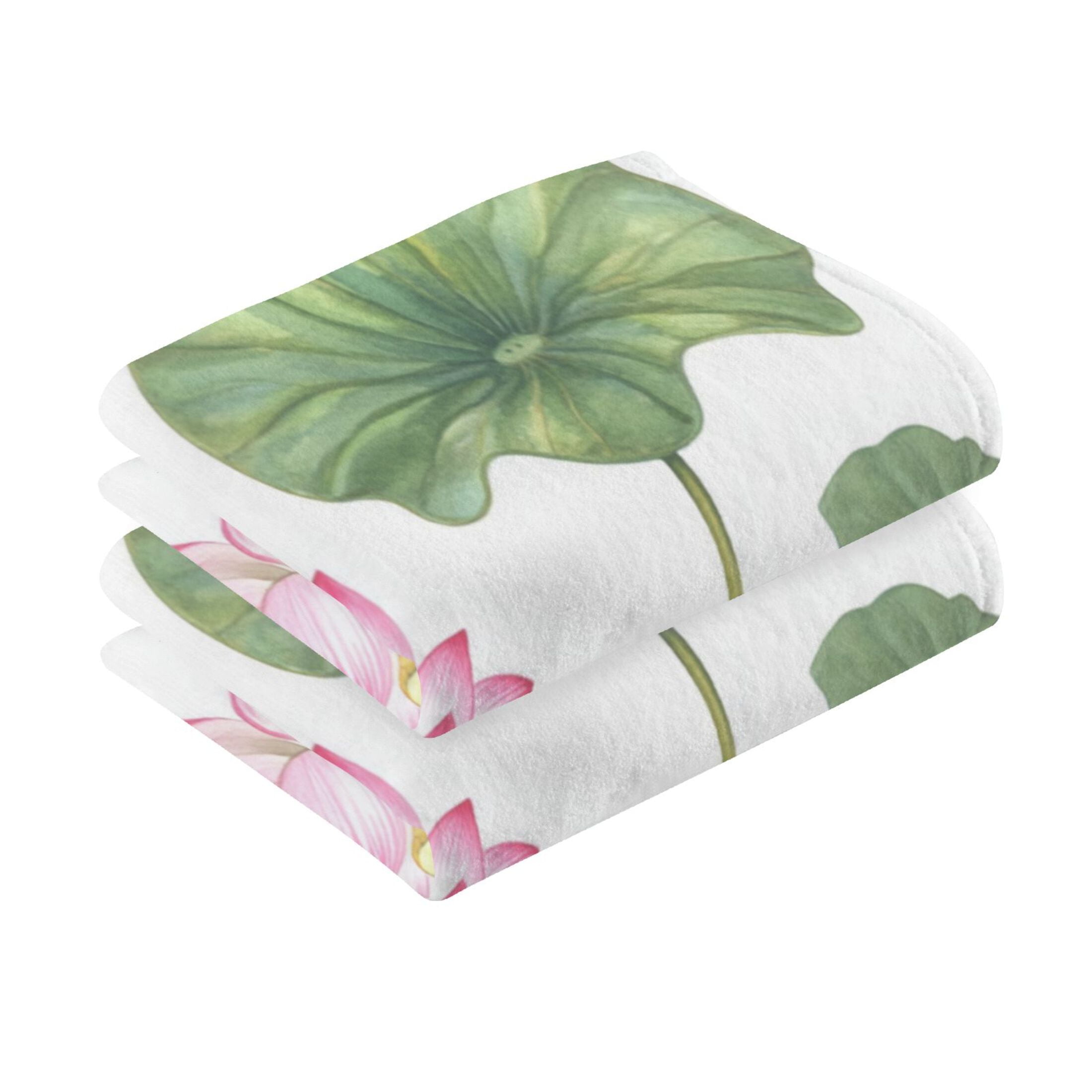 2 Pcs Absorbent Face Towel Bath Hand Towels Soft Breathable Cotton Towel Set for Bathroom Kitchen Hotel Spa Decor Pink Lotus Flowers