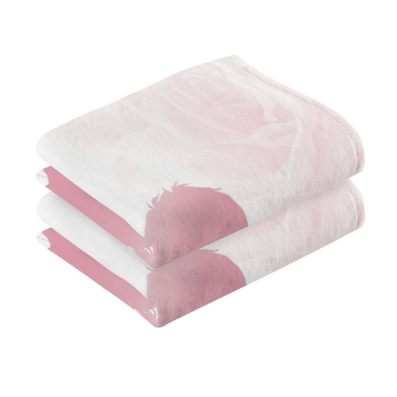 2 Pcs Absorbent Face Towel Bath Hand Towels Soft Breathable Cotton Towel Set for Bathroom Kitchen Hotel Spa Decor Pink Rose Background