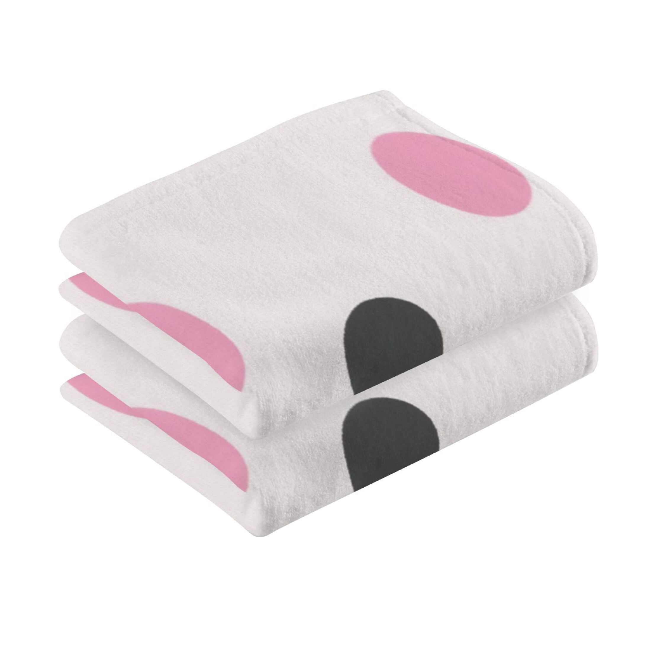 2 Pcs Absorbent Face Towel Bath Hand Towels Soft Breathable Cotton Towel Set for Bathroom Kitchen Hotel Spa Decor Pink and Black Dots