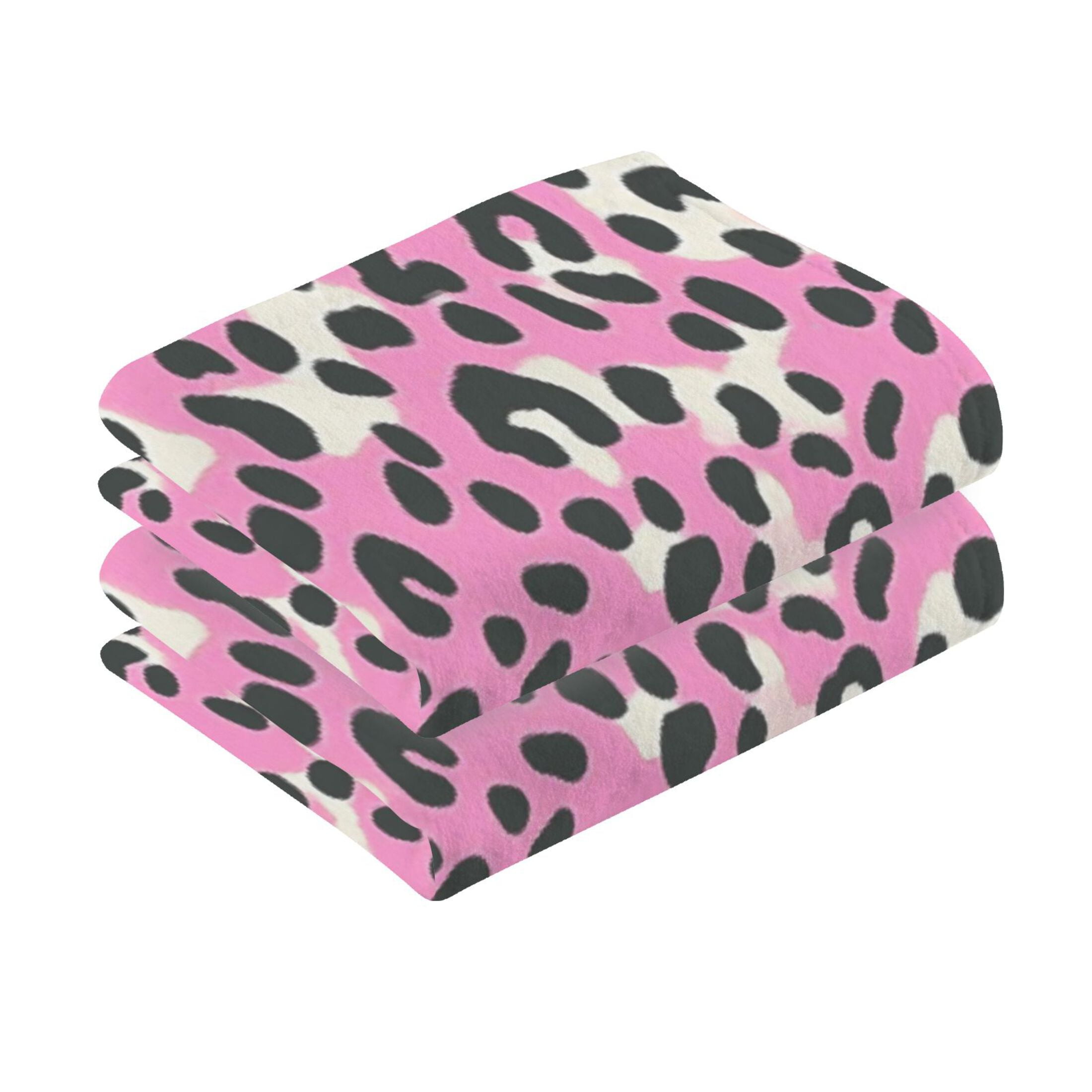 2 Pcs Absorbent Face Towel Bath Hand Towels Soft Breathable Cotton Towel Set for Bathroom Kitchen Hotel Spa Decor Pink and Black Leopard
